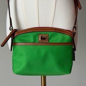 Dooney & Bourke Wayfarer Camden Dome Crossbody Green Bag with Leather Brown Trim